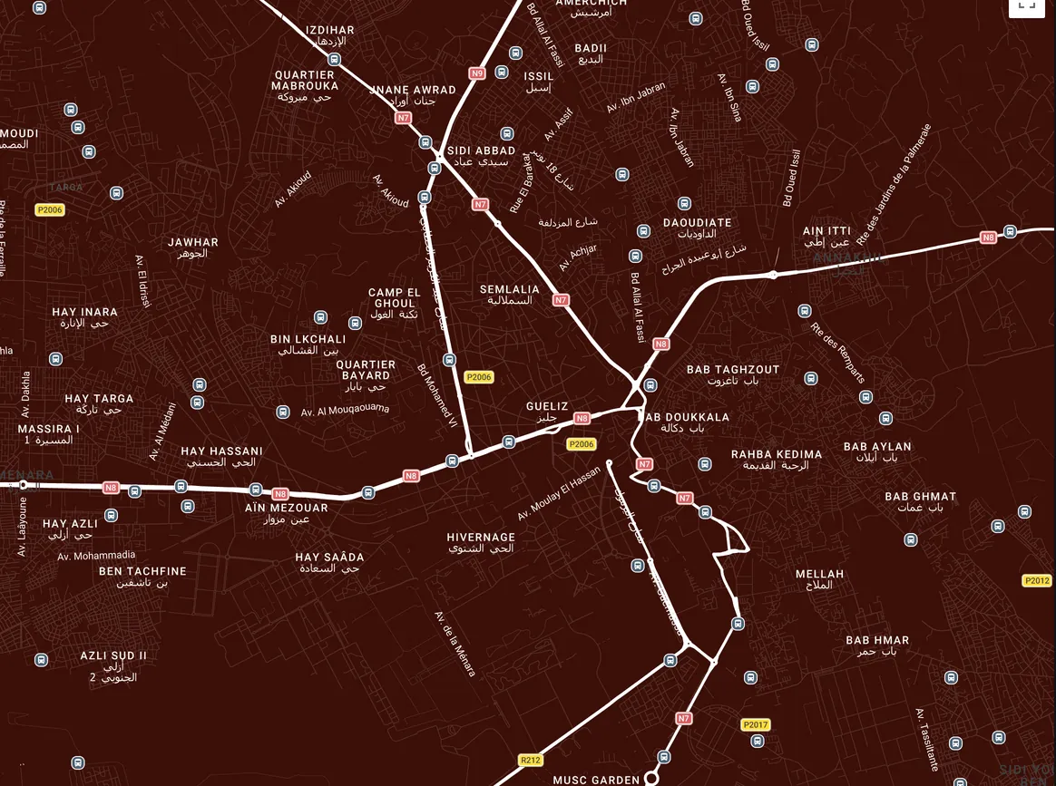 Stylised map of Guéliz, Marrakech, with ASALA City Walk at the centre