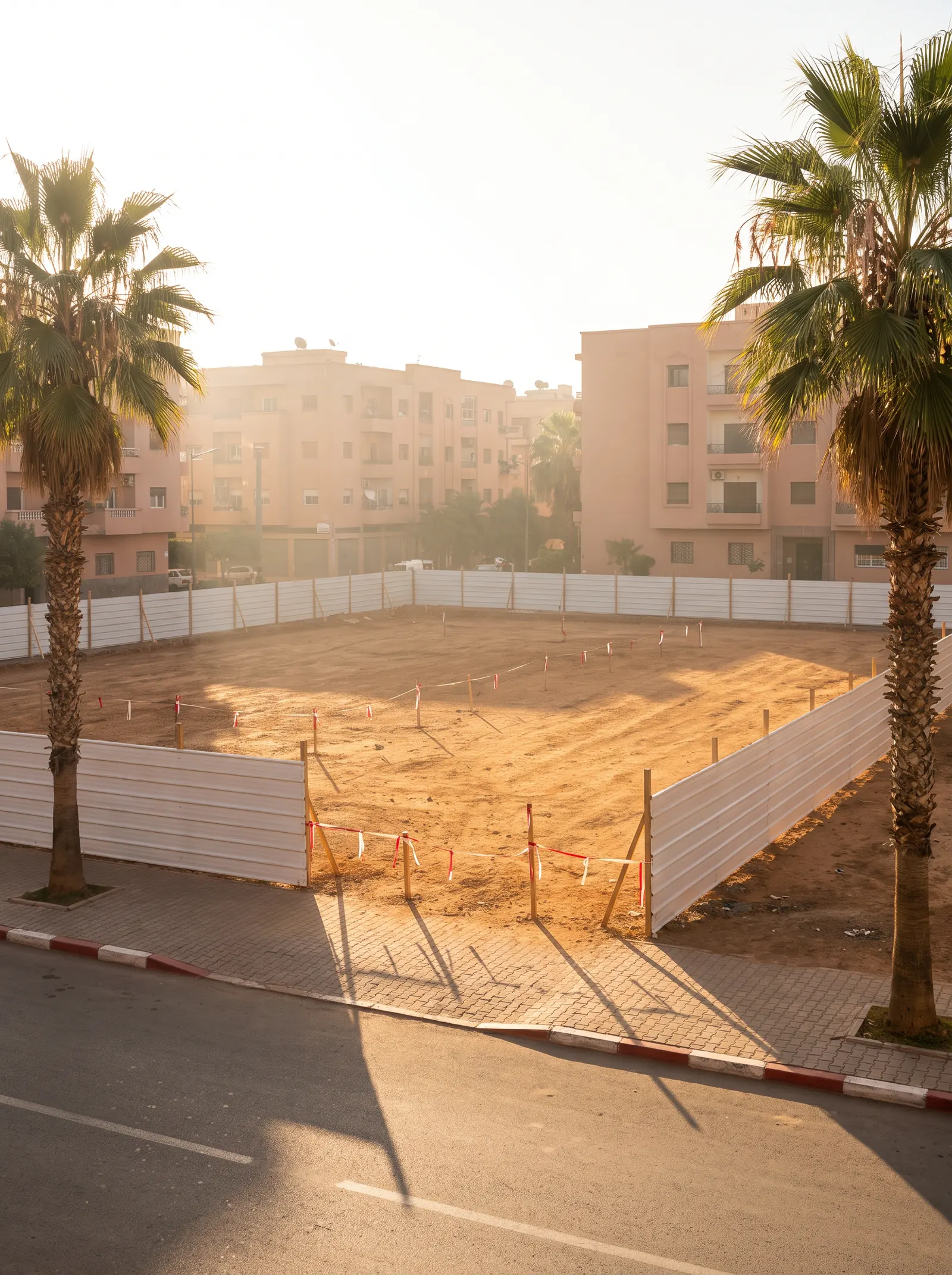 The vacant plot in Guéliz, Marrakech, at first light — before construction