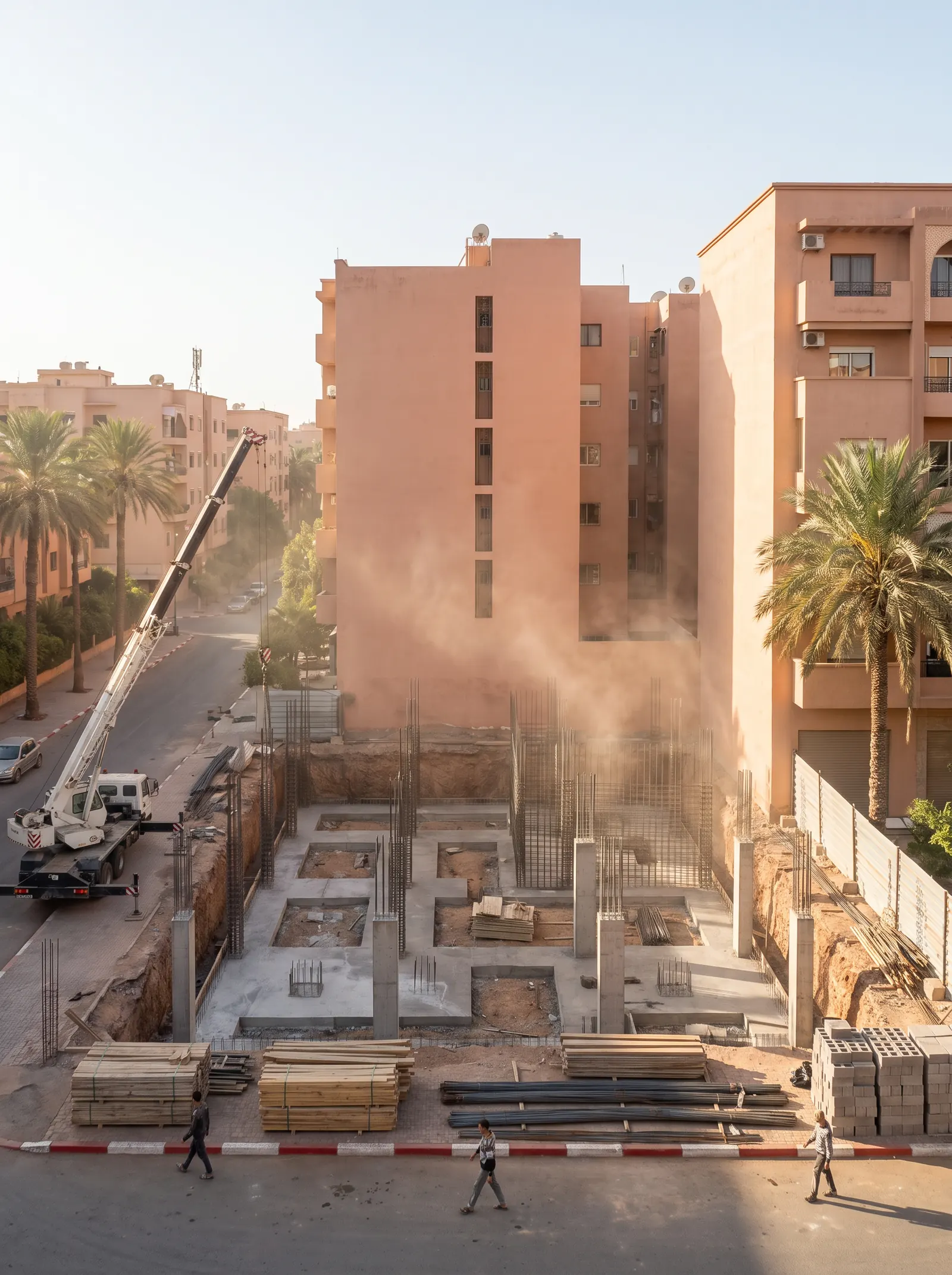 Excavation and foundations of ASALA City Walk — concrete footings and steel rising